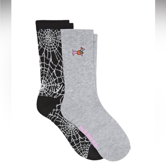 PINK Victoria's Secret Black and Gray Web Design Socks - Picture 1 of 3